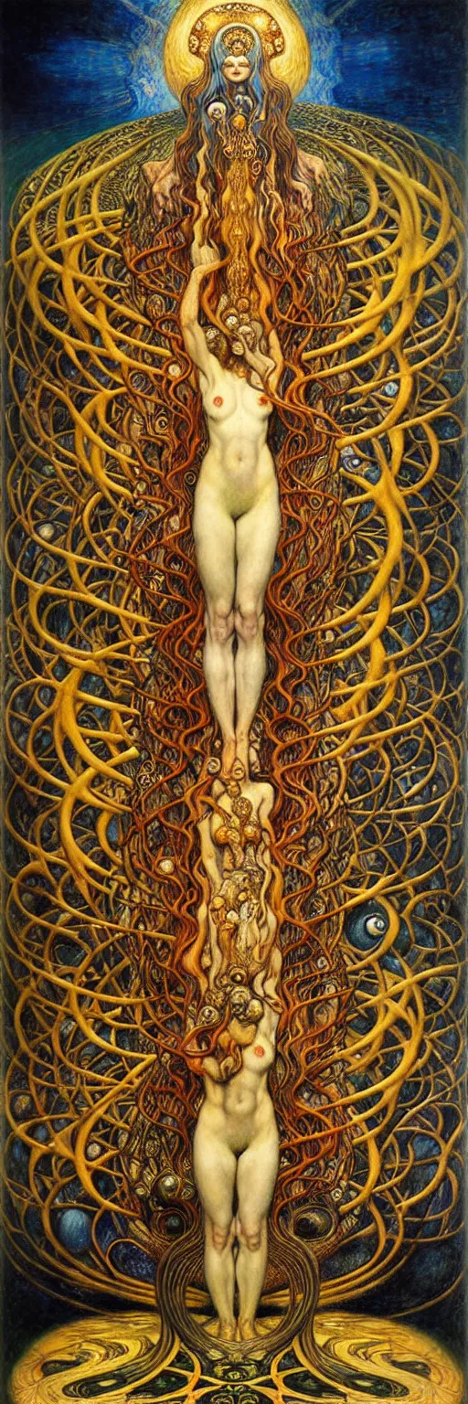 Image similar to Divine Chaos Engine by Karol Bak, Jean Delville, William Blake, Gustav Klimt, and Vincent Van Gogh, symbolist, visionary