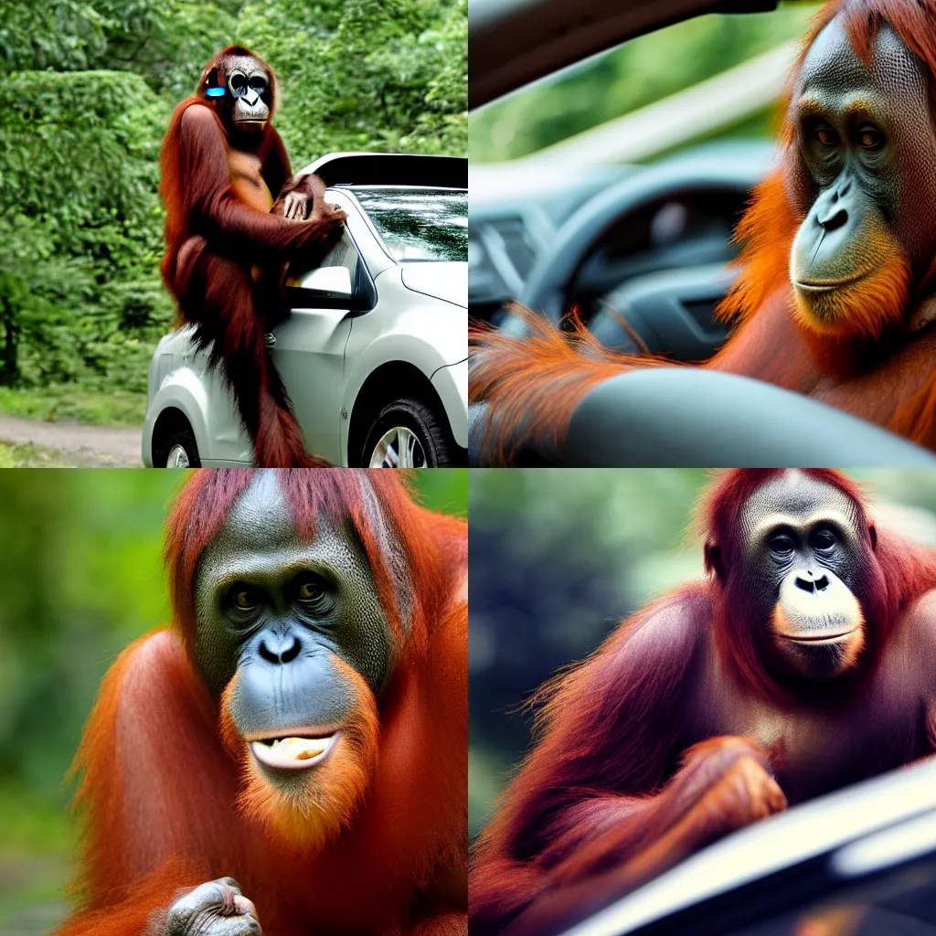 Prompt: An orangutan driving a car, 8k wallpaper