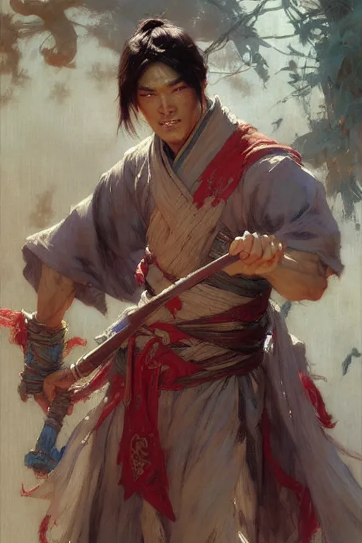 Image similar to wuxia, attractive male, character design, painting by gaston bussiere, craig mullins, j. c. leyendecker