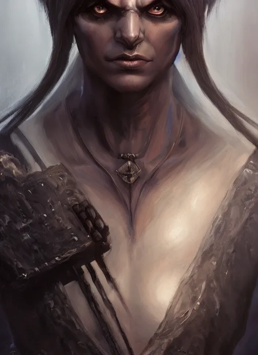 Image similar to realistic dark elf by r. a. salvatore portrait, trending on artstation, low angle oil painting and composition laws, cinematic lighting, hyperdetailed, artstation, cgsociety, 8 k