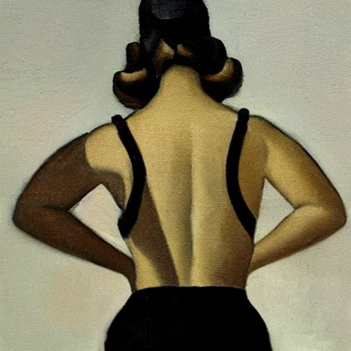 Prompt: Lower back of a beautiful woman, painted by Tamara de Lempicka