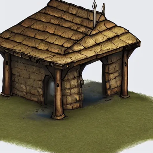 Image similar to a medieval barrack where you train warriors, painted, 2 d game