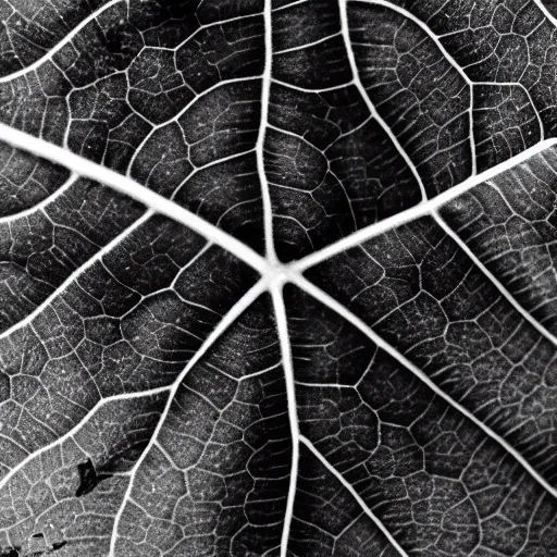 Prompt: zoomed in leaf, award winning black and white photography