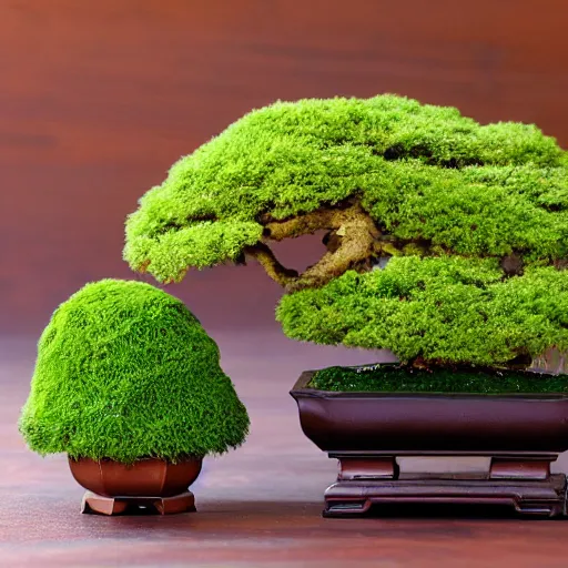 Image similar to a photo of japanese moss ball bonsai planter