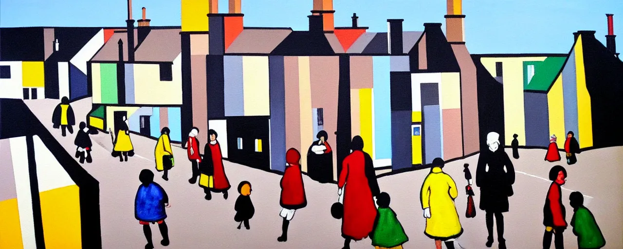 Prompt: a painting of street life in kirkwall orkney, by Bridget Riley