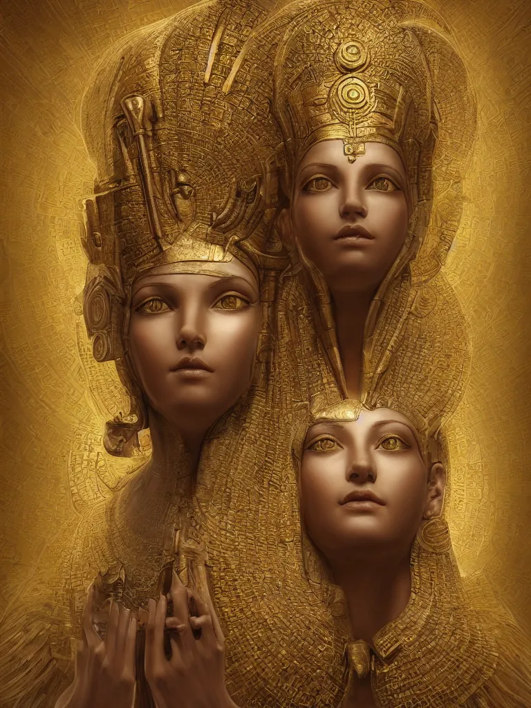 Prompt: goddess of eygpt, 3 d model, very coherent symmetrical artwork, unreal engine realistic render, 8 k, micro detail, gold and steel intricate, elegant, highly detailed, digital painting, artstation, smooth, sharp focus, illustration, artgerm, tomasz alen kopera, wlop