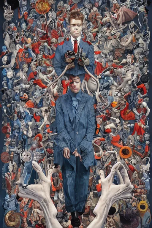 Image similar to magnus carlsen as supreme king of chess, a surrealist painting by james jean, trending on cgsociety, pop surrealism, androgynous, grotesque, angular