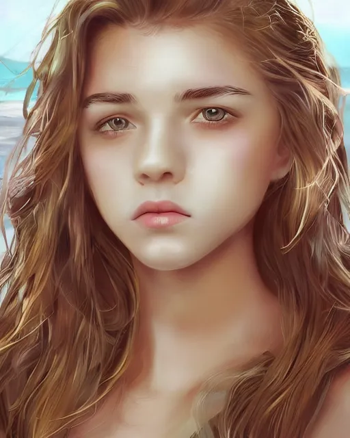 Prompt: a very very beautiful wonderful teen, portrait, ultra realistic, concept art, intricate details, highly detailed, beach aesthetic