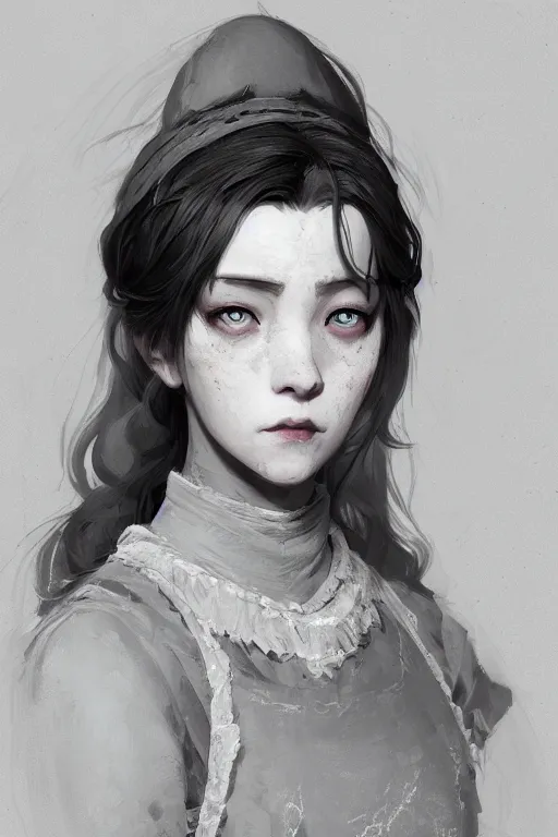 Prompt: rpg character art of a maid woman, highly detailed, half - body composition, by jeremy lipking, by studio ghibli, by disney, video game fanart, gorgeous face