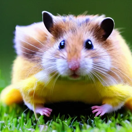 Image similar to a hamster wearing a pikachu hat