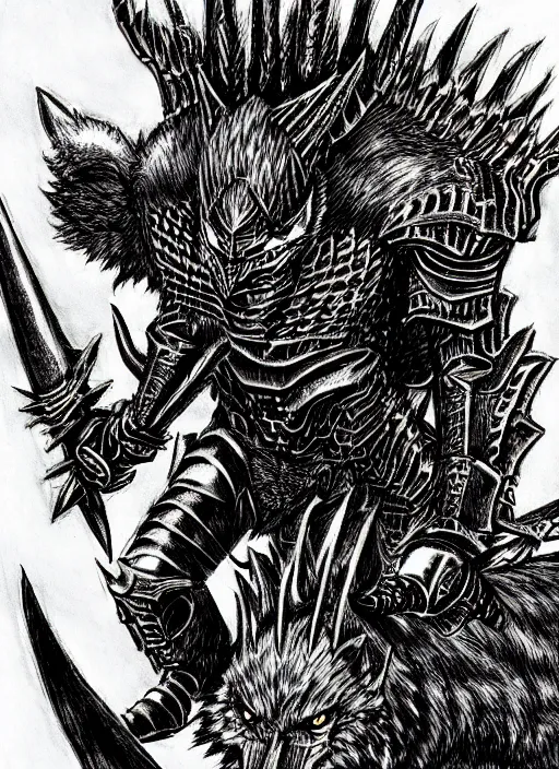 Image similar to demon wolf armored knight by kentaro miura