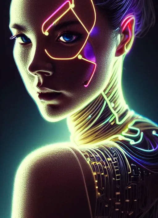 Image similar to a highly detailed long shot photo of very intricate female face portrait, futurism, rococo cyber neon lighting, detailed futuristic fibonacci jewelry, profile posing, hyper photorealistic, crispy quality, digital photography, trending in pinterest, cinematic, 4 k ultra hd, art by pascal blanche, art by greg rutkowski, art by artgerm,