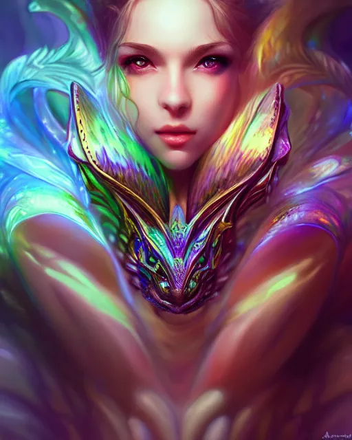 Image similar to cute female woman dragon chimera of iridescent liquid, alchemy, shiny plastic, intricate, bloom, detailed, volumetric lighting, sharp focus, photorealism, digital painting, highly detailed, concept art, by by artgerm and wlop