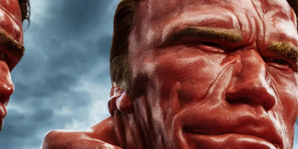 Prompt: a giant effigy of arnold schwarzenegger, realistic 4 k octane beautifully detailed render, 4 k post - processing, highly detailed, intricate complexity, epic composition, magical atmosphere, cinematic lighting, masterpiece, ultra hd