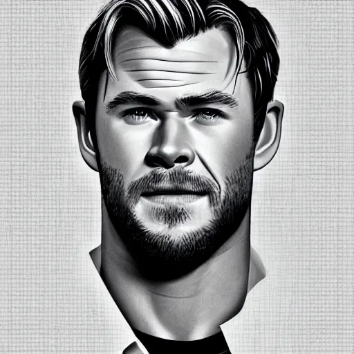 Image similar to portrait of chris hemsworth, highly detailed, centered, solid color background, digital painting