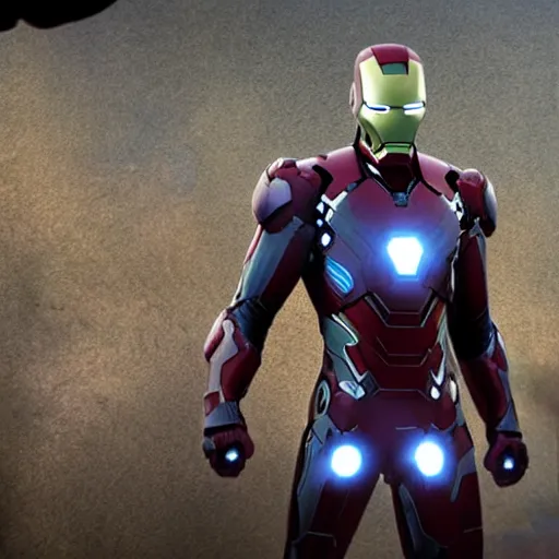 Image similar to black gold ironman suit mark 67 avengers movie screencap