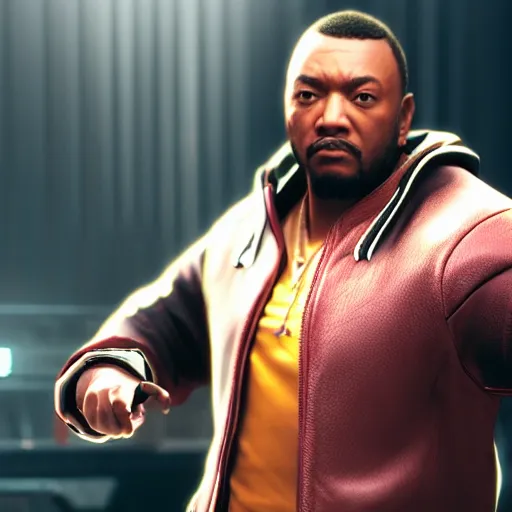 Prompt: a videogame still of Timbaland in Tekken 7, 40mm lens, shallow depth of field, split lighting