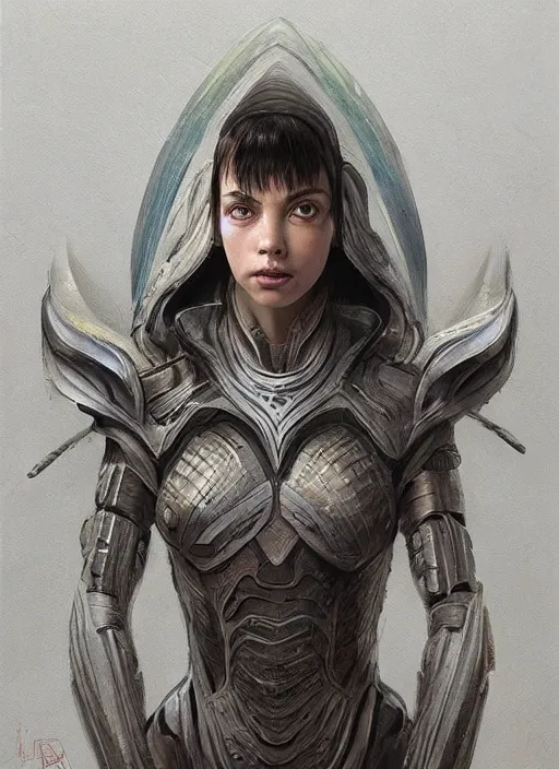 Image similar to a professional painting of a beautiful young female alien, clothed in ethereal armor, olive skin, long dark hair, beautiful bone structure, symmetrical facial features, intricate, elegant, digital painting, concept art, smooth, sharp focus, illustration, from Valerian and the City of a Thousand Planets, by Ruan Jia and Mandy Jurgens and Artgerm and William-Adolphe Bouguerea