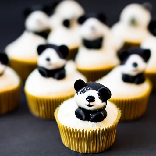 Image similar to beautiful panda cupcakes, food photography, centered, bokeh, studio lighting, sharp focus, sigma 3 0 mm f / 1. 4