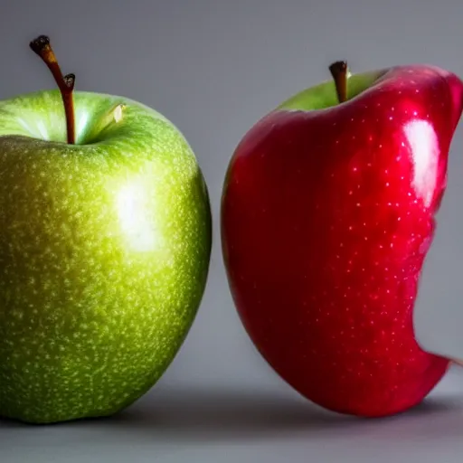 Image similar to shocking battle between an apple and a pear