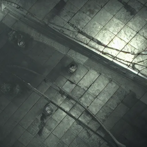 Prompt: playstation 5 screenshot of silent hill, overhead view, realistic, intricate detail