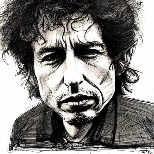 Prompt: a realistic yet scraggly portrait sketch of the side profile of a stern and sophisticated bob dylan, trending on artstation, intricate details, in the style of frank auerbach, in the style of sergio aragones, in the style of martin ansin, in the style of david aja, in the style of mattias adolfsson
