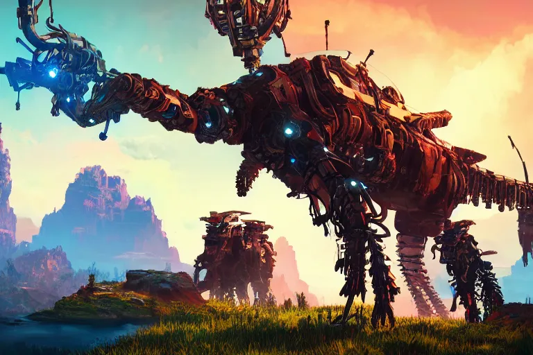 Image similar to bristleback machine mecanical creature robot of horizon forbidden west horizon zero dawn bioluminiscence global illumination ray tracing hdr fanart arstation by ian pesty and alena aenami artworks in 4 k