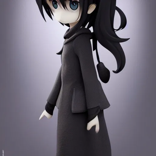 Prompt: cute fumo plush of the girl who hides in the shadows of vagrants, black and white, shadow girl, vray