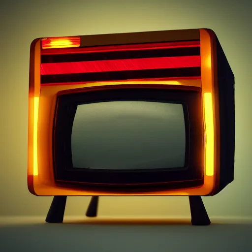 Image similar to a hyperrealistic 3 d render of max headroom on a vintage tv, octane render, unreal engine, 8 k, trending on artstation, ultra detailed, volumetric lighting, dramatic lighting, lasers, neon