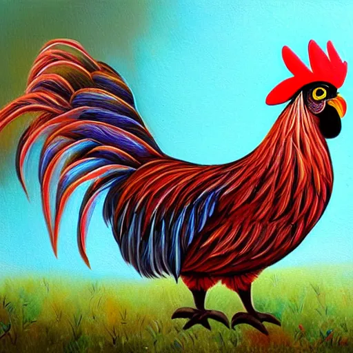 Prompt: hybrid bird cross between rooster and an owl detailed oil painting luminescent magical realism 4 k