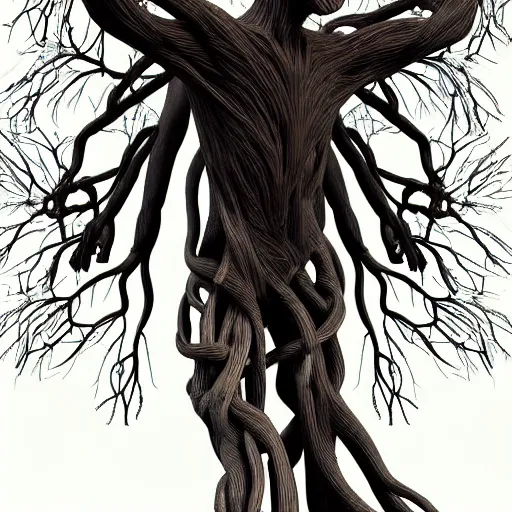 Image similar to digital art, Abstract art, humain body made of roots, intricate roots, trending on artstation, -640