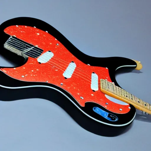 Image similar to a stratocaster electric guitar sitting idle on the moon. moon landing. detailed