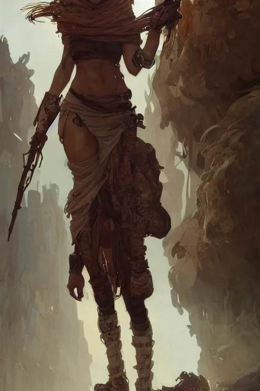 Prompt: a full body portrait of a beautiful post apocalyptic offworld shepherds quarter bedouin blind pulp fiction scarlet wild rogue barbarian leper begging by the roadside, intricate, elegant, highly detailed, digital painting, artstation, concept art, smooth, sharp focus, illustration, art by krenz cushart and artem demura and alphonse mucha