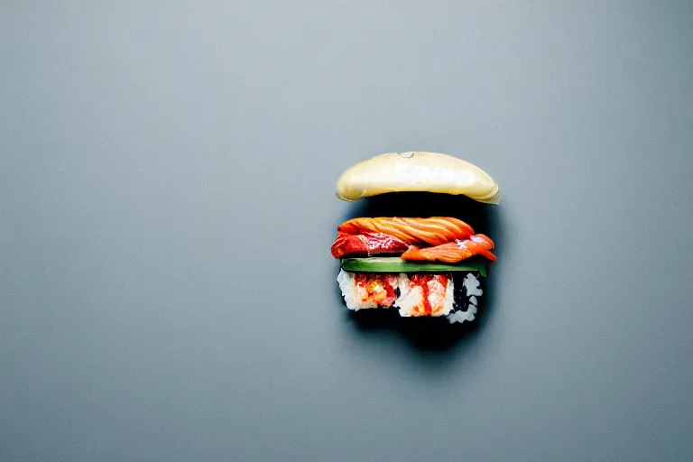 Image similar to sushi hamburger, commercial photography