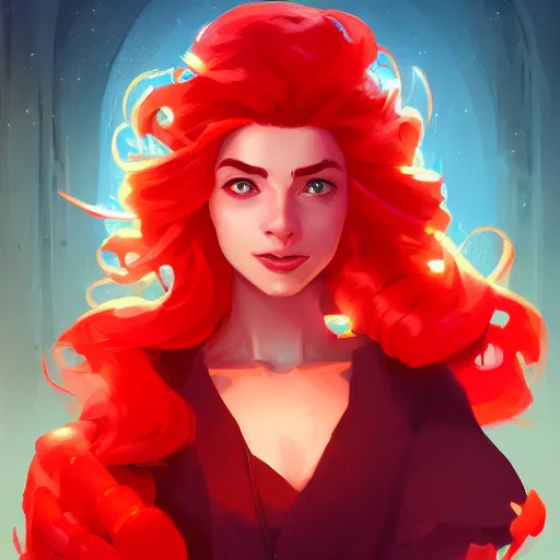 Prompt: beautiful woman with glowing red hair, portrait, maya ali mage, gloomhaven, dynamic lighting, gaudy colors, octane render aesthetic, matte painting concept art, official fanart behance hd artstation by jesper ejsing, by rhads and makoto shinkai and lois van baarle and ilya kuvshinov and rossdraws