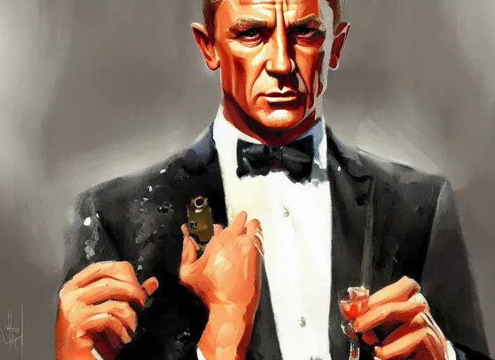 Prompt: James Bond, concept art oil painting by Jama Jurabaev, extremely detailed, brush hard, artstation