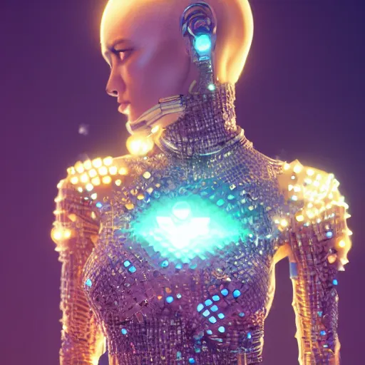 Image similar to woman full body, ethereal, biomechanical, cyberpunk, covered in gems / diamond, elegant posed intricate, extremy detailed andrew chiampo, frederik heyman, beeple, cgsociety, artstation. cinematic lighting, highly detailed 4 k art