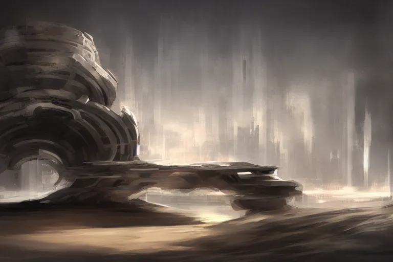 Image similar to futuristic environment with an abstract sculpture, concept art