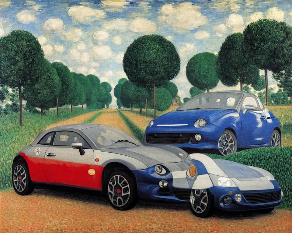 Image similar to achingly beautiful painting of a 2 0 1 3 abarth by rene magritte, monet, and turner.