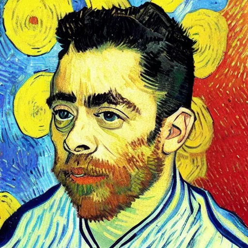 Prompt: HD painting of Xavi Hernandez by Van Gogh