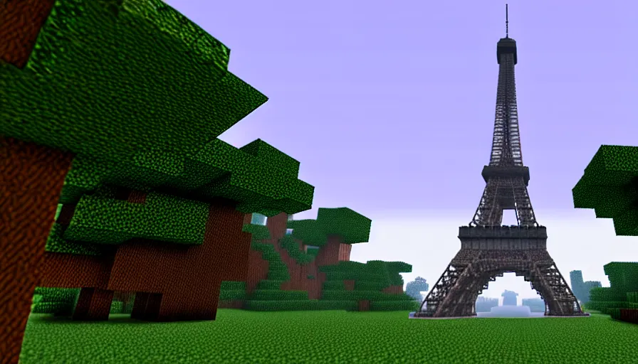 Prompt: minecraft screenshot of the eiffel tower in the middle of a forest, bokeh, high quality, promotional photograph, enb, godrays, ultra render, anti aliasing, post processing