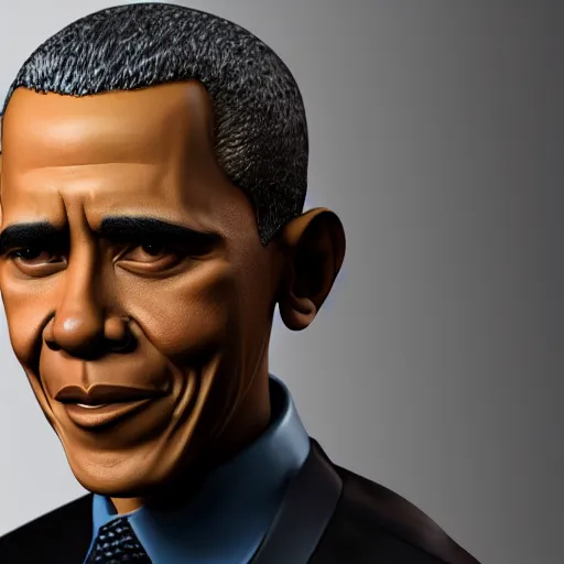 Prompt: Barack Obama animatronic, octane render, studio lighting, 35mm lens, high resolution 8k, 3D model,