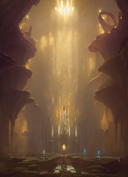 Image similar to interior of the castle of light, light shafts, the glowing throne, stunning atmosphere, by greg rutkowski, style of peter mohrbacher, nature by asher brown durand