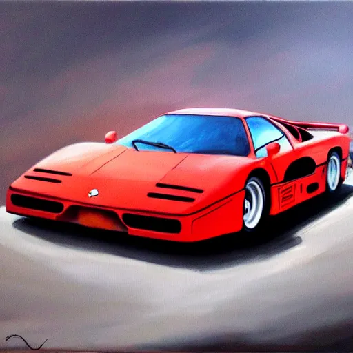 Image similar to a oil painting of a front view ferrari f - 4 0, cinematic, epic composition, hd, digital painting, digital art, concept art, stylized, masterpiece, award - winning