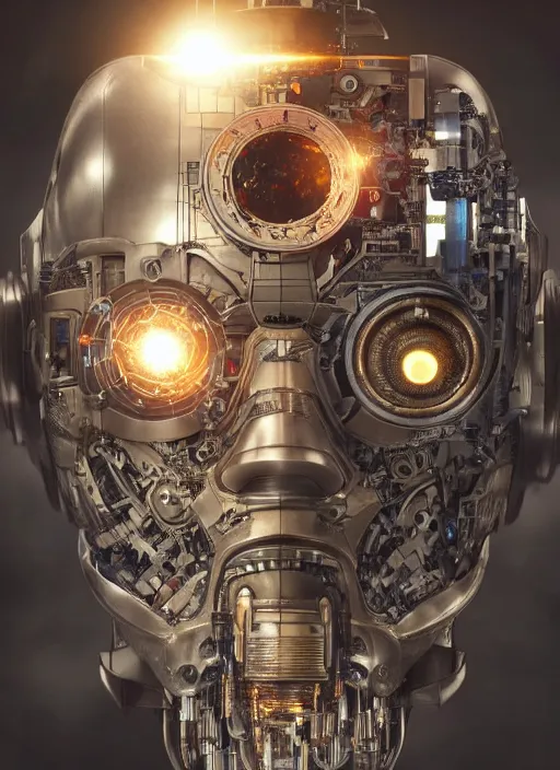 Prompt: photo of a robot made of clock parts, scifi, nebula reflections, stars, professionally color graded, 8 k high definition, insanely detailed, intricate, innocent, art by akihiko yoshida and artgerm