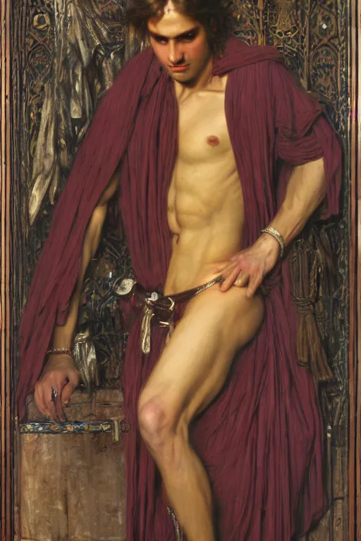 Prompt: attractive male, the lord of the rings, orientalist intricate portrait by john william waterhouse and edwin longsden long and theodore ralli and nasreddine dinet, hyper realism, dramatic lighting