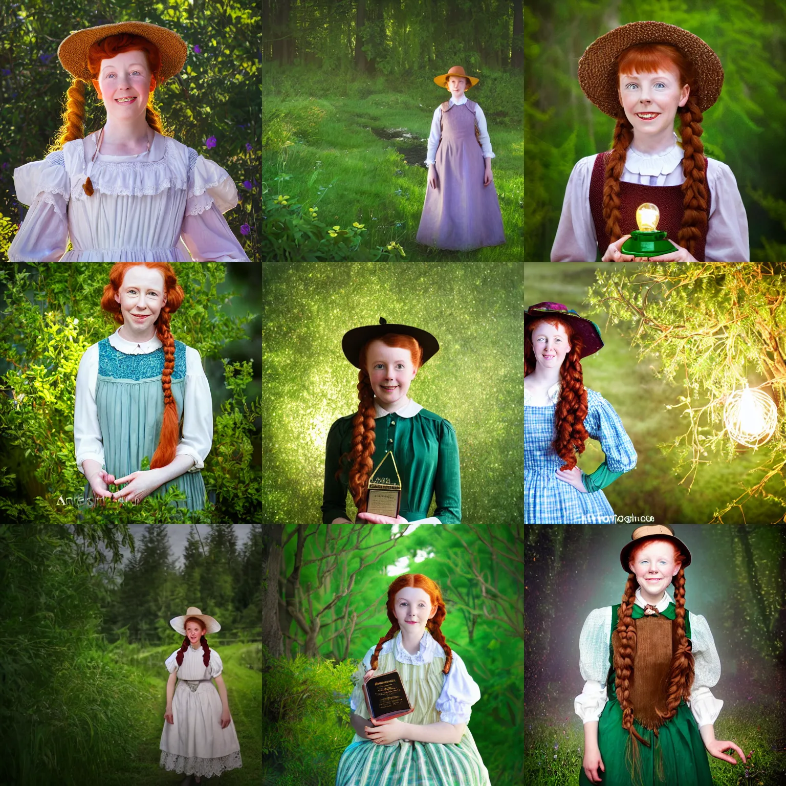 Prompt: portrait of anne of green gables from series : anne of green gables, fairy lighting, award winning photo