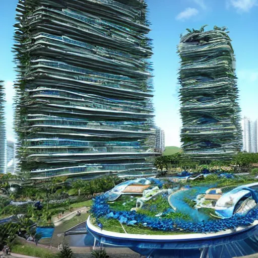 Prompt: atlantis, a beautiful underwater city square of surrounded by beautiful glistening skyscrapers covered in green lush kelp, futuristic googie style underwater architecture with lots of coral and sea kelp everywhere all over the exterior, the beautiful city square of atlantis with futuristic underwater machines bustling around, Bosco Verticale, concept art 8k resolution, warm sunlight shines down upon the city