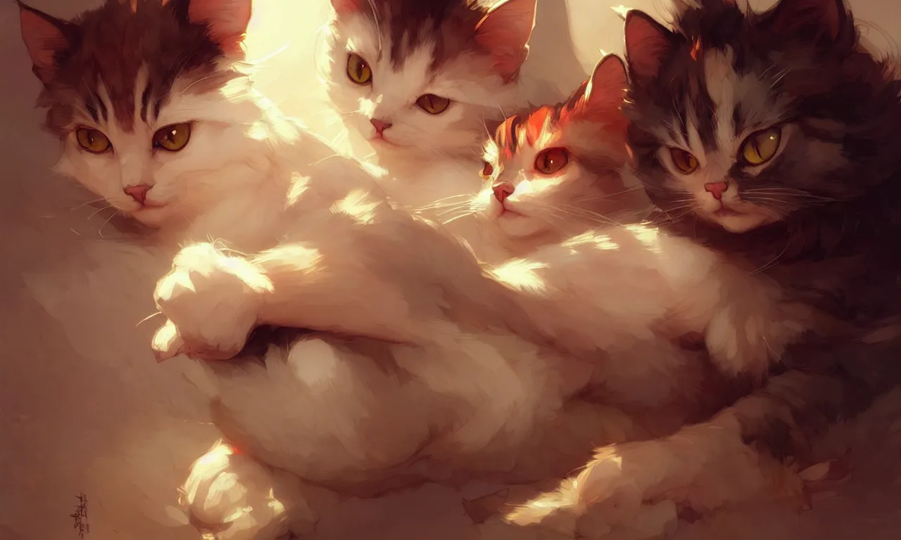 Image similar to cute cartoon cat, sharp focus, illustration, highly detailed, digital painting, concept art, matte, art by wlop and artgerm and greg rutkowski and alphonse mucha, masterpiece