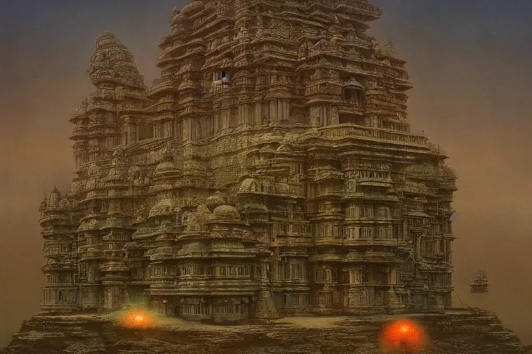 Prompt: photography of an archipelago of never seen before ancient indian temple. ofinspiring science fiction, intricate, elegant, uplifting, inspirational, highly detailed by beksinski and simon stalenhag